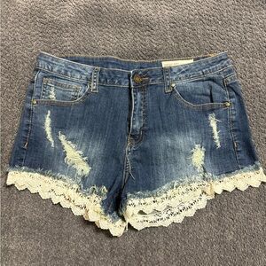 Wishlist Blue Jean Shorts with Lace Trim
